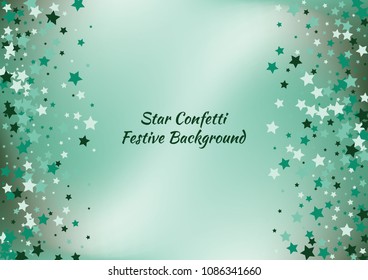 Festive color star gradient background. Holographic frame confetti texture for holiday, postcard, poster, carnivals, birthday, children's parties. Cover neon confetti mock-up. Wedding star layout