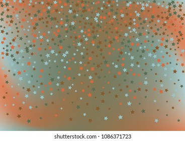 Festive color star gradient background. Holographic frame confetti texture for holiday, postcard, poster, carnivals, birthday, children's parties. Cover neon confetti mock-up. Wedding star layout