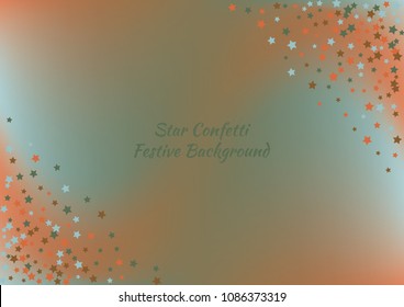 Festive color star gradient background. Holographic frame confetti texture for holiday, postcard, poster, carnivals, birthday, children's parties. Cover neon confetti mock-up. Wedding star layout