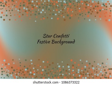 Festive color star gradient background. Holographic frame confetti texture for holiday, postcard, poster, carnivals, birthday, children's parties. Cover neon confetti mock-up. Wedding star layout