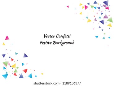 Festive color triangle confetti background. Abstract frame confetti texture for holiday, postcard, poster, website, carnival, birthday, children's parties. Cover confetti mock-up. Wedding card layout