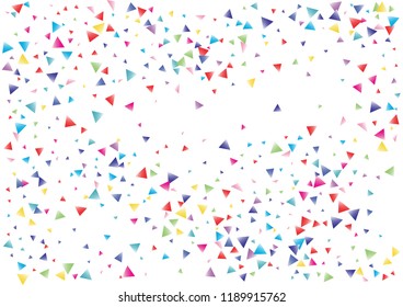 Festive color triangle confetti background. Abstract frame confetti texture for holiday, postcard, poster, website, carnival, birthday, children's parties. Cover confetti mock-up. Wedding card layout