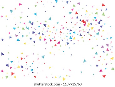 Festive color triangle confetti background. Abstract frame confetti texture for holiday, postcard, poster, website, carnival, birthday, children's parties. Cover confetti mock-up. Wedding card layout