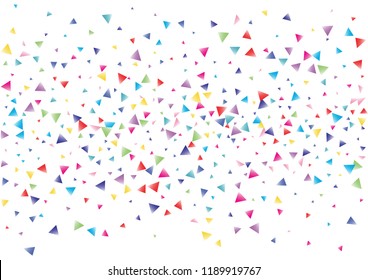 Festive color triangle confetti background. Abstract frame confetti texture for holiday, postcard, poster, website, carnival, birthday, children's parties. Cover confetti mock-up. Wedding card layout