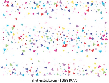 Festive color triangle confetti background. Abstract frame confetti texture for holiday, postcard, poster, website, carnival, birthday, children's parties. Cover confetti mock-up. Wedding card layout