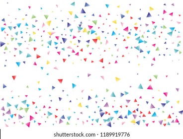 Festive color triangle confetti background. Abstract frame confetti texture for holiday, postcard, poster, website, carnival, birthday, children's parties. Cover confetti mock-up. Wedding card layout