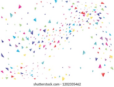 Festive color triangle confetti background. Abstract frame confetti texture for holiday, postcard, poster, website, carnival, birthday, children's parties. Cover confetti mock-up. Wedding card layout