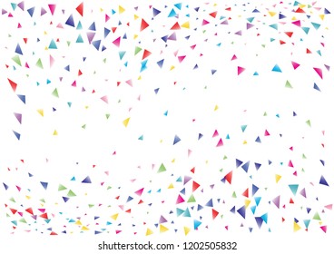 Festive color triangle confetti background. Abstract frame confetti texture for holiday, postcard, poster, website, carnival, birthday, children's parties. Cover confetti mock-up. Wedding card layout