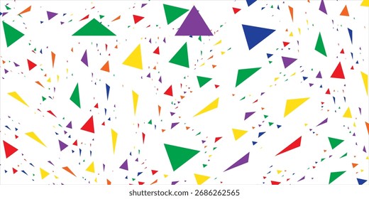 Fondo de confeti de triángulo de color festivo. Textura Abstractas del confeti del marco para el día de fiesta, postal, cartel, Sitio web, carnaval, cumpleaños, fiestas de los niños. Maqueta de confeti de tapa. Diseño de tarjeta de Boda