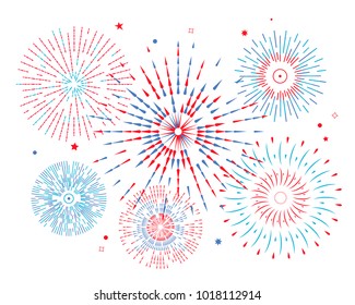 festive colored fireworks. flat vector illustration