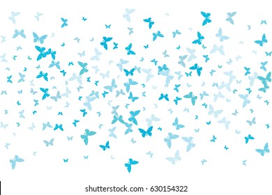 Festive colorful background with blue butterflies confetti. Vector illustration for decoration of holidays, postcards, posters, websites, carnivals, posters, birthday and children's parties.
