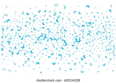 Festive colorful background with blue butterflies confetti. Vector illustration for decoration of holidays, postcards, posters, websites, carnivals, posters, birthday and children's parties.