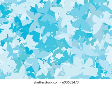 Festive colorful background with blue butterflies confetti. Rectangle vector texture for holidays, postcards, posters, websites, posters, birthday and children's parties. Cover mock-up.