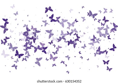 Festive colorful background with lilac butterflies confetti. Vector illustration for decoration of holidays, postcards, posters, websites, carnivals, posters, birthday and children's parties