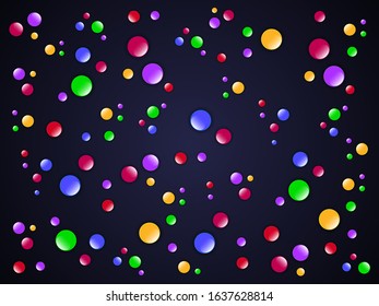 Festive colorful background. Multicolor 3d circles with shadows on a dark backdrop. The concept of carnival, celebration and joy.