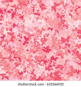 Festive colorful background with pink butterflies confetti. Square vector texture for holidays, postcards, posters, websites, carnivals, posters, birthday and children's parties. Cover mock-up.