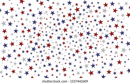 Festive colorful background. USA celebration confetti stars in national colors for veterans day, as well as president, labor, memorial day, independence day, isolated on white background