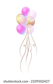 Festive colorful balloons. Helium bright balloons for wedding ceremonies and children birthdays, holidays and party event. Cartoon isometric realistic vector collection isolated on white background