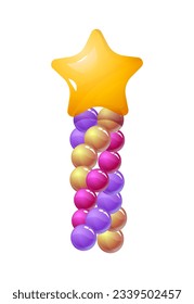 Festive colorful balloons. Isometric realistic air garland with star for party events. Decoration for wedding ceremonies and children birthdays. Cartoon vector collection isolated on white background