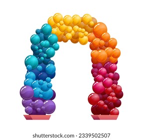 Festive colorful balloons. Isometric realistic rainbow garland for birthday interior decoration, store opening ceremony. Holiday and festivals. Cartoon vector collection isolated on white background