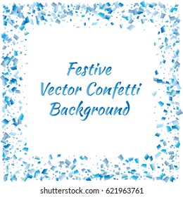 Festive colorful blue rectangle confetti background. Vector illustration for decoration of holidays, postcards, posters, websites, carnivals, birthday and children's parties.