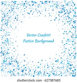 Festive colorful blue rectangle confetti background. Vector illustration for decoration of holidays, postcards, posters, websites, carnivals, birthday and children's parties.