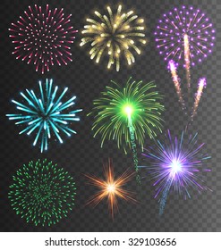 Festive Colorful Bright Firework Salute Burst on Transparent Background