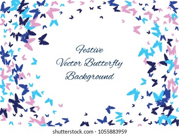 Festive colorful butterfly confetti background. Frame vector pattern texture for holiday, postcard, poster, website, carnival, banner, birthday and children's parties. Butterfly summer cover mock-up. 