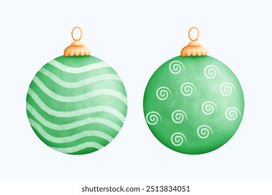 Festive and colorful Christmas ball illustrations in a hand-drawn watercolor style. These ornaments make excellent seasonal designs, adding a cute and cozy touch to any holiday project or decor.