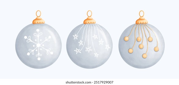 Festive and colorful Christmas ball illustrations in a hand-drawn watercolor style. These ornaments make excellent seasonal designs, adding a cute and cozy touch to any holiday project or decor.