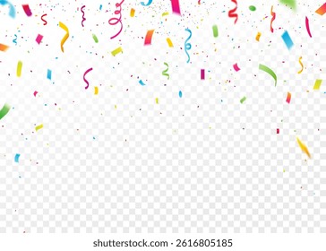 Festive Colorful Confetti and Ribbons Falling Down Isolated on Transparent Background for Celebration, Party, or Holiday Design. confetti, Holiday, birthday