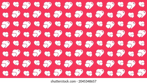Festive colorful decorative red background with white hearts of different sizes for the holiday Valentine's Day.