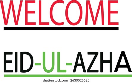 Festive colorful Eid Ul Azha greeting text vector, perfect for Islamic holiday cards, celebration templates, and joyful seasonal designs with bright colors.