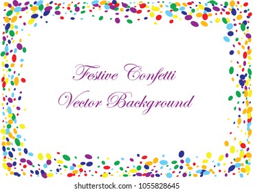 Festive colorful ellipse confetti background. Rectangle frame vector texture for holidays, postcards, posters, websites, carnivals, birthday and children's parties. Cover mock-up.