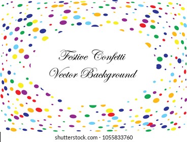 Festive colorful ellipse confetti background. Rectangle frame vector texture for holidays, postcards, posters, websites, carnivals, birthday and children's parties.  