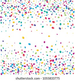 Festive colorful ellipse confetti background. Rectangle frame vector texture for holidays, postcards, posters, websites, carnivals, birthday and children's parties.  