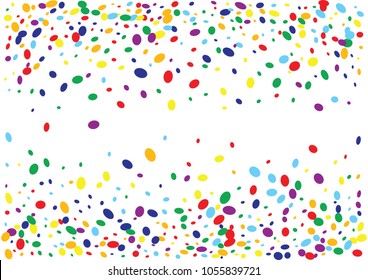 Festive colorful ellipse confetti background. Round frame vector texture for holidays, postcards, posters, websites, carnivals, birthday and children's parties. Cover mock-up.