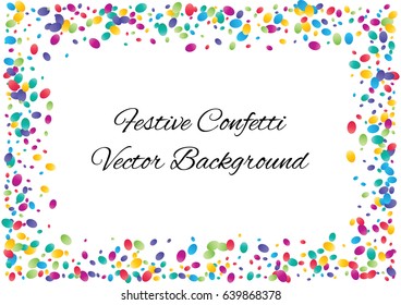 Festive colorful ellipse confetti background. Rectangle frame vector texture for holidays, postcards, posters, websites, carnivals, birthday and children's parties. Cover mock-up.
