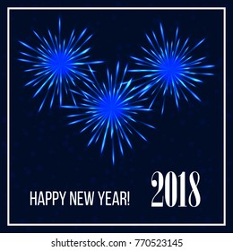 Festive colorful firework design. New Year 2018 background. Vector illustration