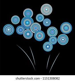 Festive colorful fireworks explosion background cartoon vector illustration. Minimalistic 2019 New Year fireworks flat fiesta graphic design. Stary cracker explosion of circle dots isolated.