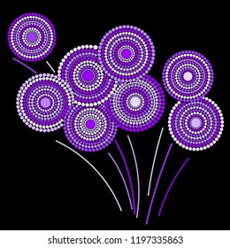 Festive colorful fireworks explosion background cartoon vector illustration. Simple 2019 New Year fireworks flat fiesta graphic design. Stary cracker explosion of circle dots isolated.