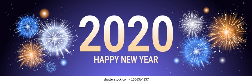 festive colorful fireworks salute happy new year merry christmas holiday celebration concept greeting card flat horizontal vector illustration