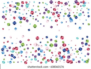 Festive colorful flower confetti background. Rectangle vector texture for holidays, postcards, posters, websites, carnivals, birthday and children's parties. Cover mock-up.