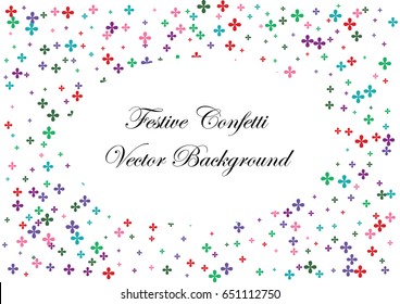 Festive colorful flower confetti background. Rectangle frame vector texture for holidays, postcards, posters, websites, carnivals, birthday and children's parties. Cover mock-up.