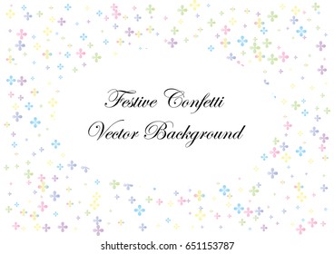 Festive colorful flower confetti background. Rectangle frame vector texture for holidays, postcards, posters, websites, carnivals, birthday and children's parties. Cover mock-up.