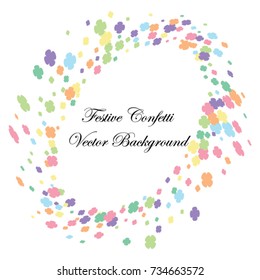 Festive colorful flower confetti background. Twisted  vector texture for holidays, postcards, posters, websites, carnivals, birthday and children's parties. Cover mock-up. New year, Christmas theme