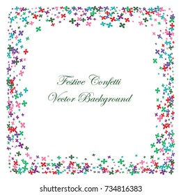 Festive colorful flower confetti background. Twisted  vector texture for holidays, postcards, posters, websites, carnivals, birthday and children's parties. Cover mock-up. New year, Christmas theme