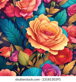 Festive and Colorful Flower Pattern in Vector Artwork of Petal Extravaganza