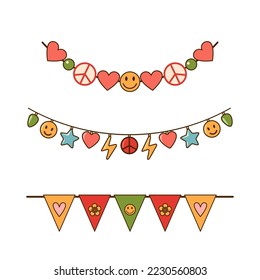 Festive Colorful garland in Retro Style isolated on white background. Vector illustration.
