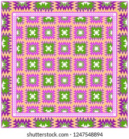 Festive Colorful Geometric Pattern. Vector Illustration. For Print Bandanna, Tablecloth, Fabric Print, Fashion